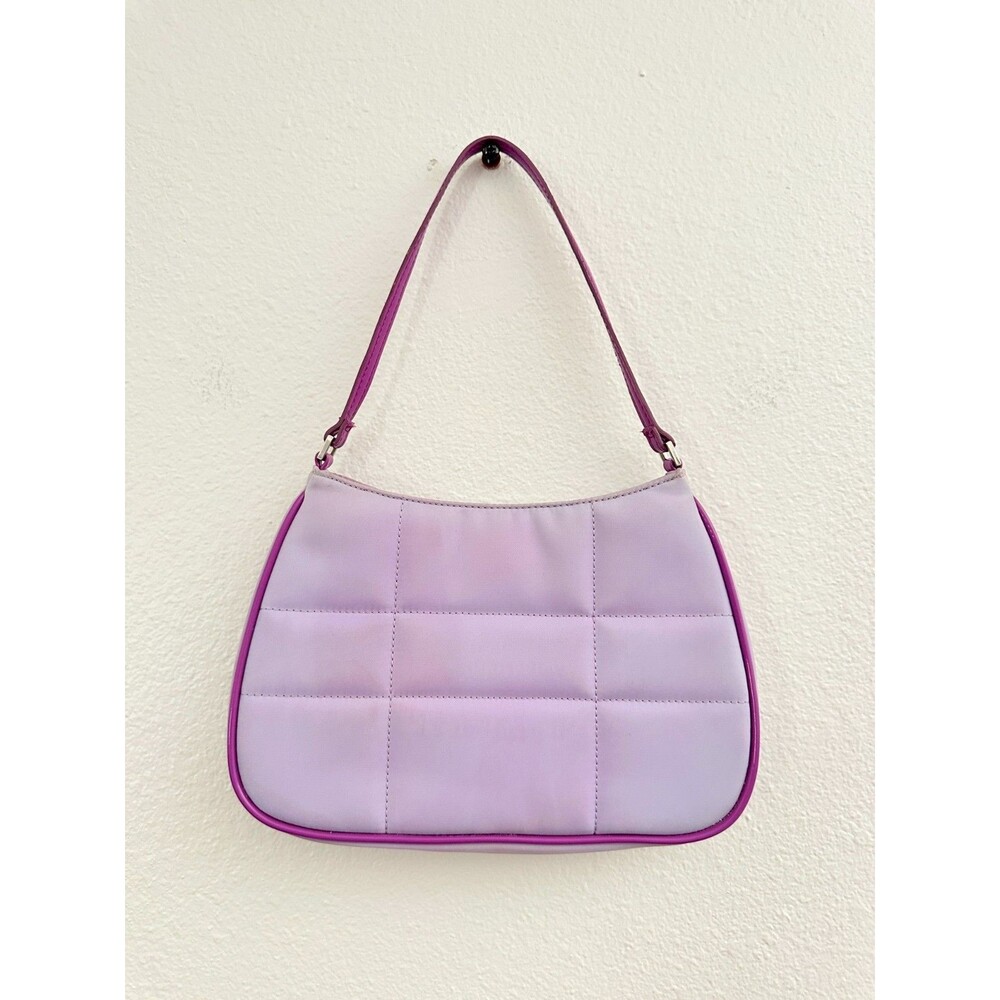 GAP Vintage Quilted Nylon Shoulder Handbag Purple Inner Pocket Snap Y2k Patent